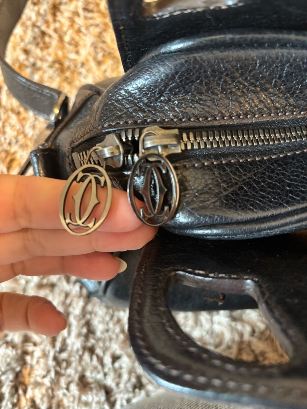 Cartier Black Leather Satchel with Top Handles and Detachable Strap - Picture 7 of 9